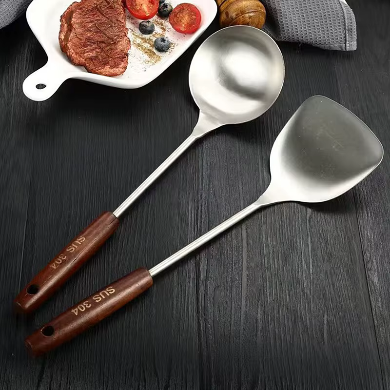 Wok spatule fer et louche ensemble d'outils ustensiles de cuisine spatule pour équipement de cuisine en acier inoxydable accessoires de cuisine essentiels