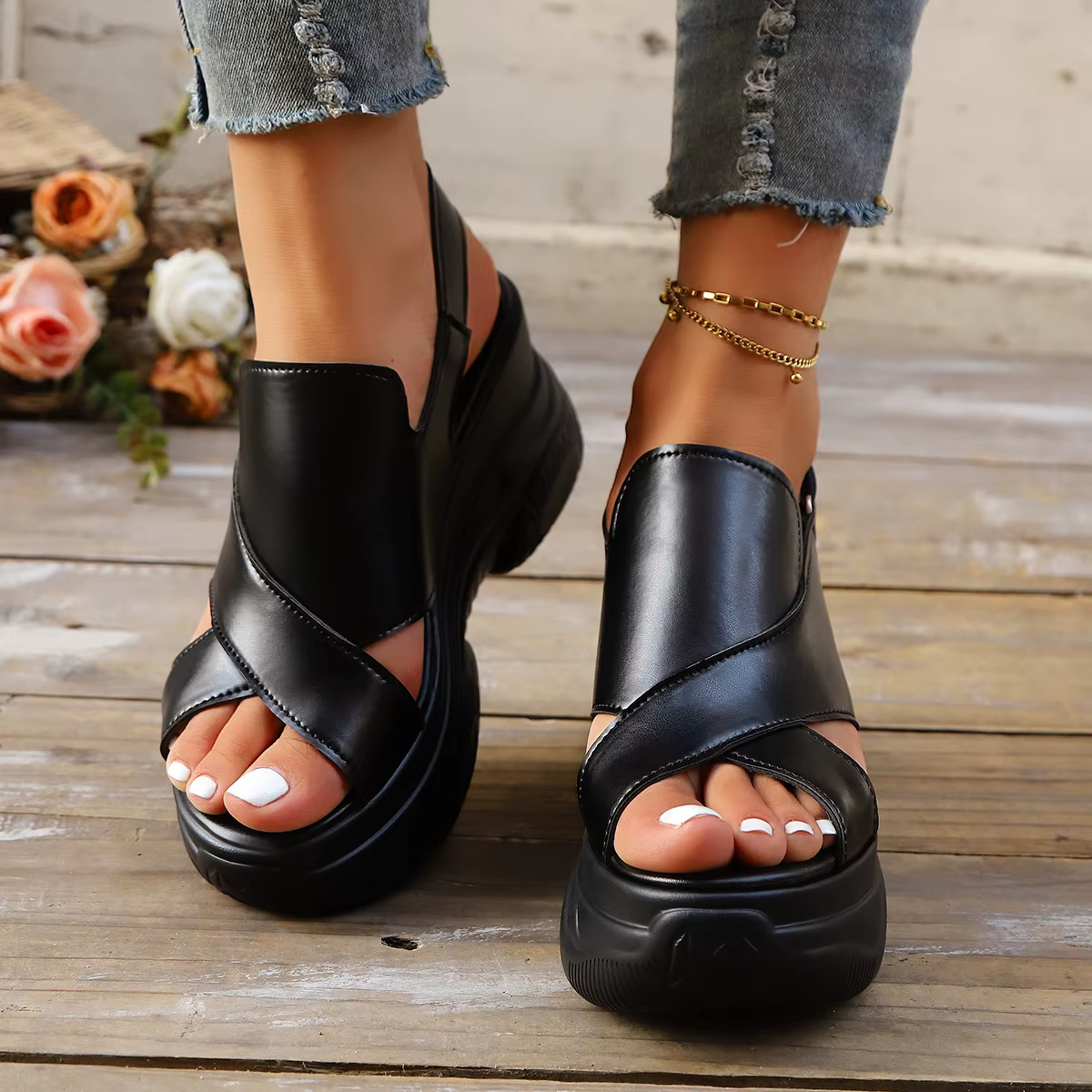 Chaussures grande taille pour femmes 35-42 mode d'été talon haut plate-forme confortable sandales à talons compensés
