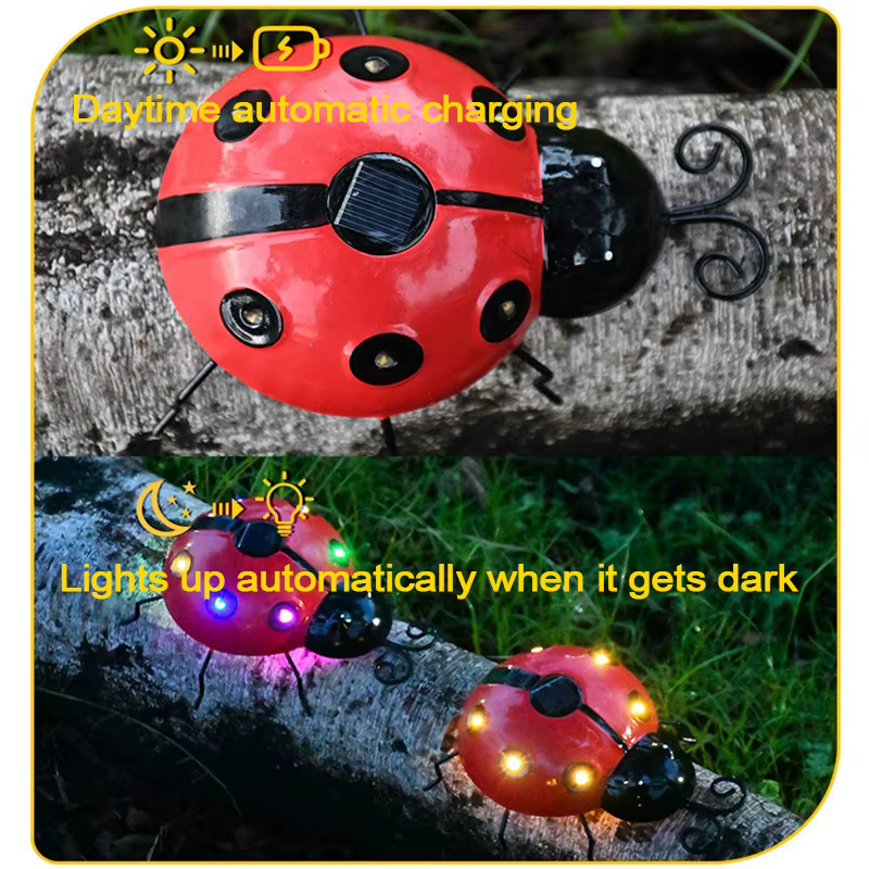 Lampe solaire coccinelle extérieure étanche jardin Statue tenture murale LED lumière à énergie