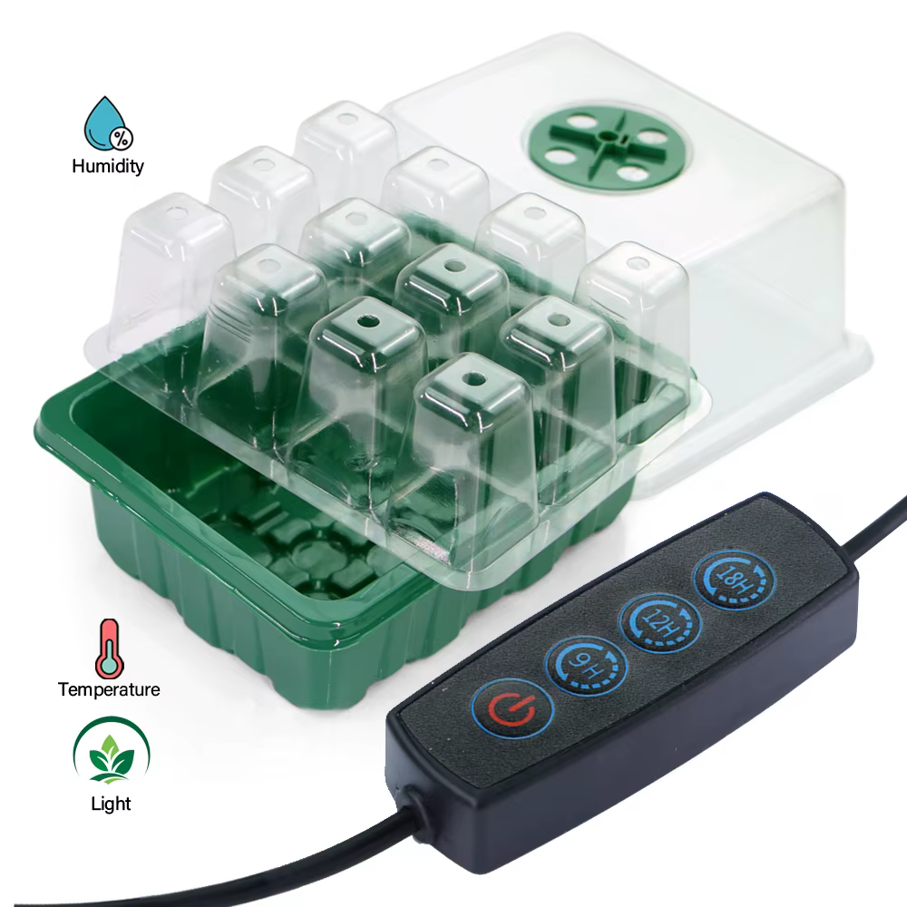 LED élèvent la lumière pépinière boîte plante fleur graine démarreur plateaux maison serre lampe de culture 12 cellules semis Pots minuterie Kit contrôleur