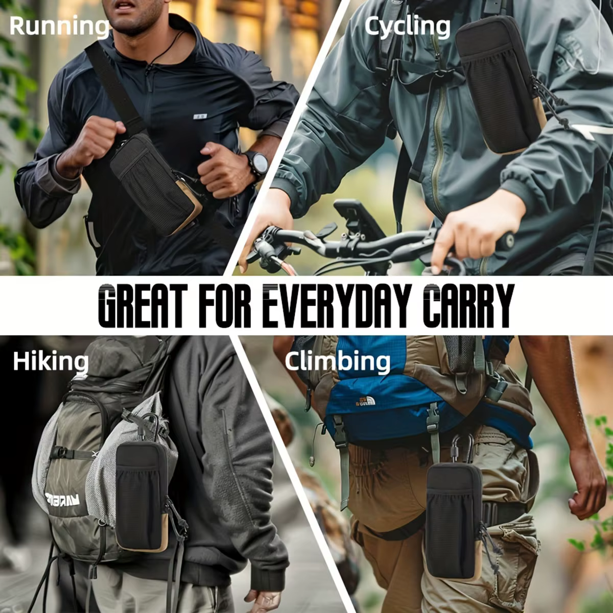 Sac de taille de sport multifonctionnel noir pour alpinisme et randonnée en plein air