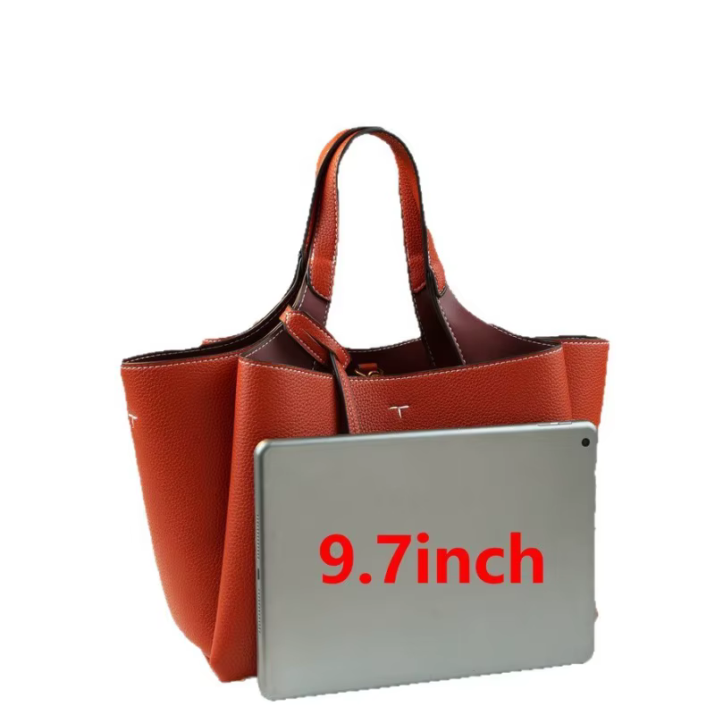 Sac fourre-tout en cuir de luxe - Sac messager minimaliste de couleur unie et grande capacité
