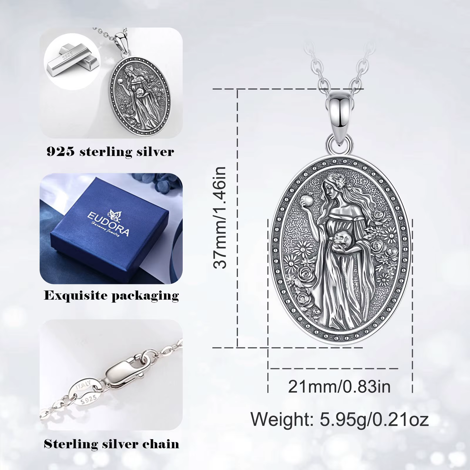 Eudora 925 argent Sterling déesse sombre Persephone collier grenade crâne pendentif mythologie grecque Wicca bijoux femmes cadeau