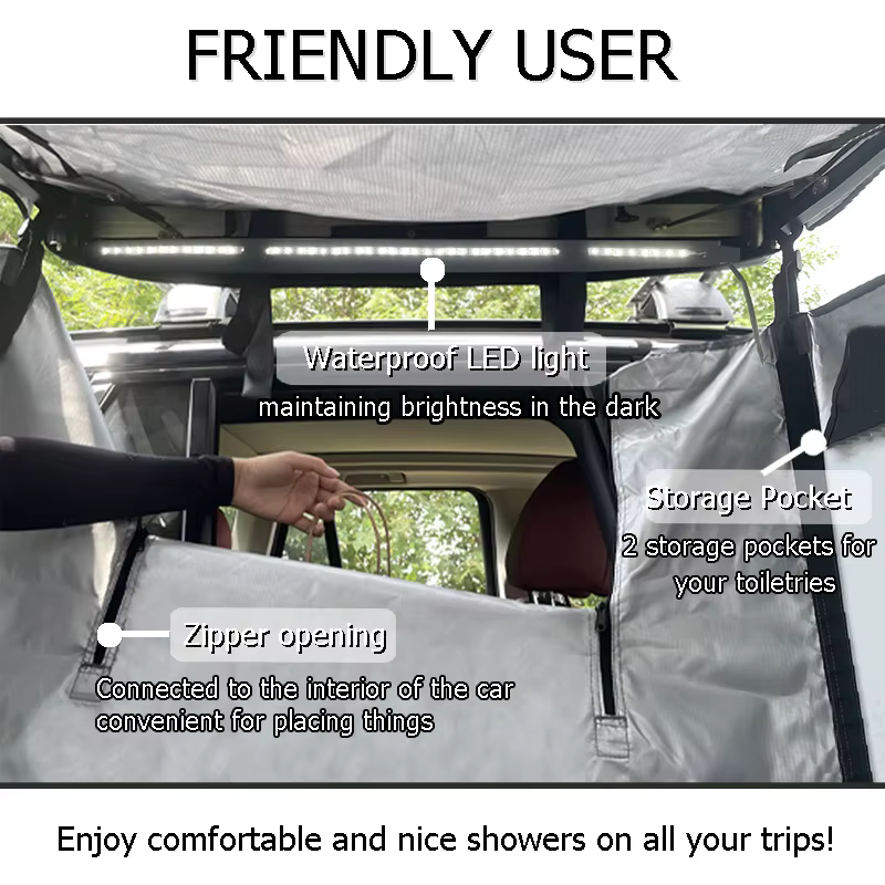 Tente de douche portable pour voiture - Tente de douche latérale pour véhicule avec bac, cabine d'essayage et abri toilettes pour SUV, camping en extérieur