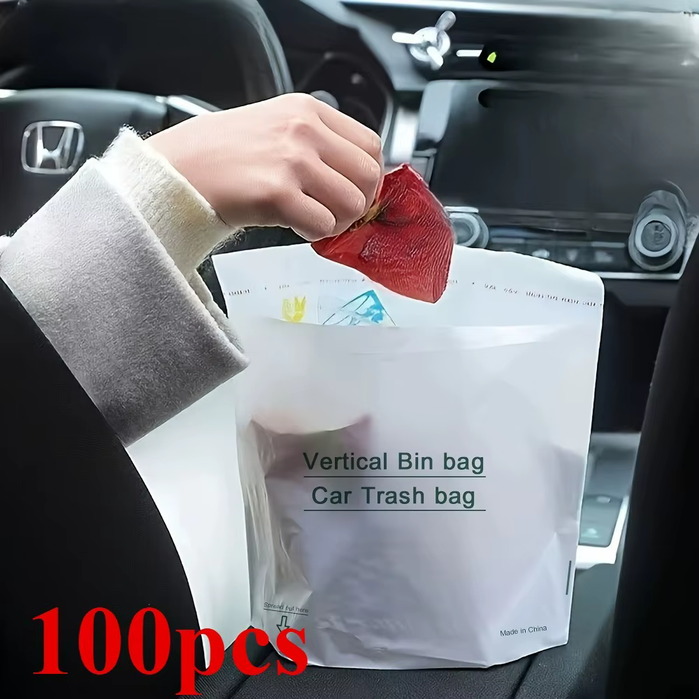 100 sacs poubelles jetables pour voiture, peuvent rester debout ou être collés en place, faciles à déchirer sans laisser de résidus