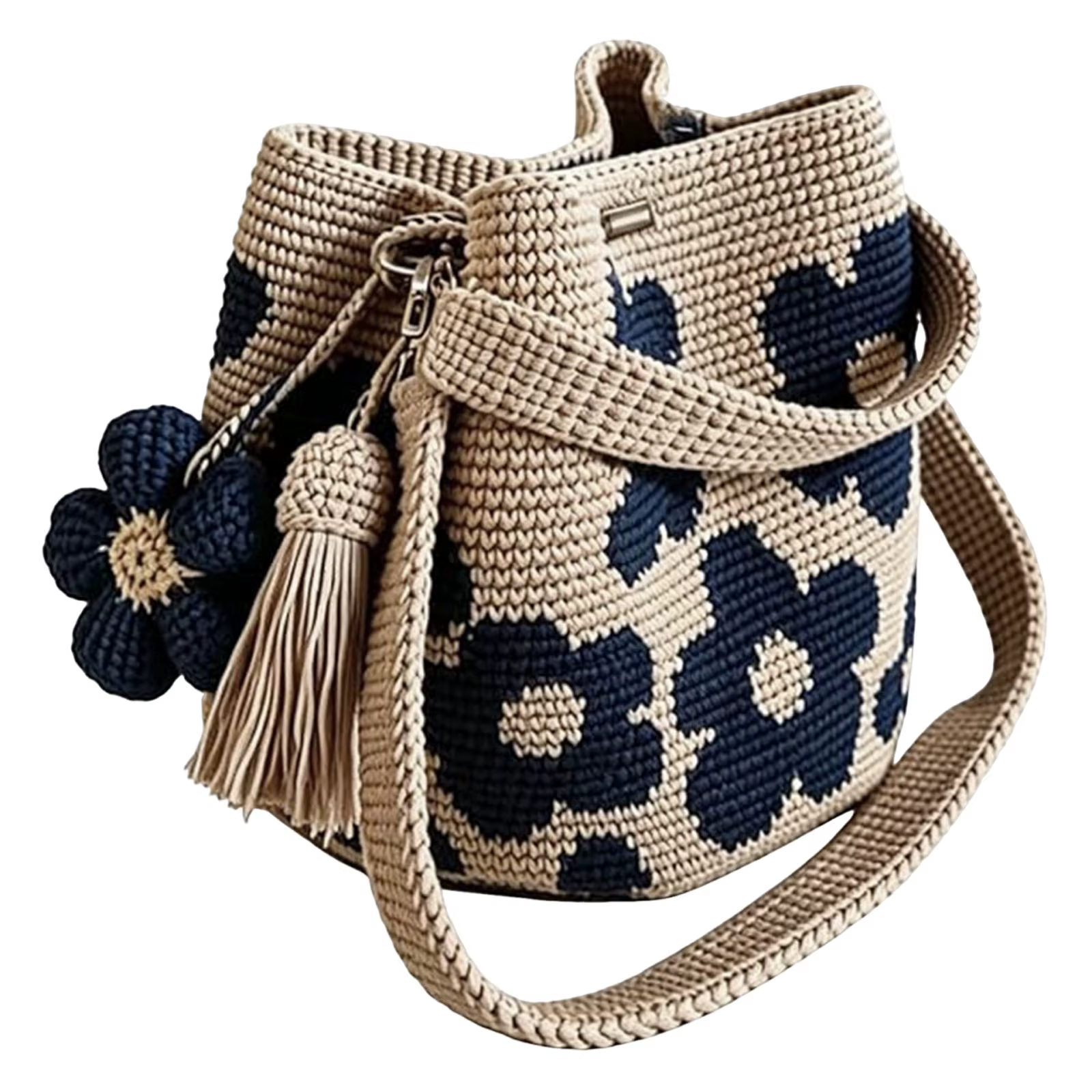 Sac fourre-tout en crochet fait main pour femme avec pendentif pompon