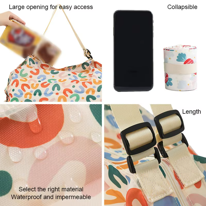 Grand sac de courses pliable, sac écologique réutilisable, paquet d'épicerie, sacs de rangement de jouets de plage, pochette d'épaule imprimée chat citron, fourre-tout