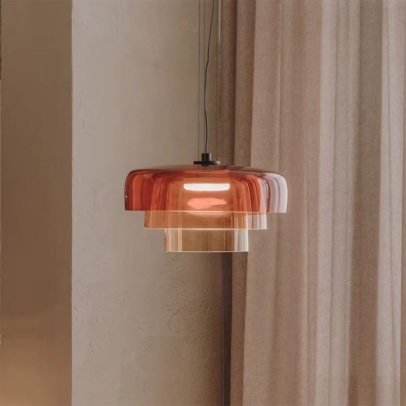 Vintage abat-jour en verre suspension lampe Orange Simple salon salle à manger lustre LED Restaurant café Bar suspension