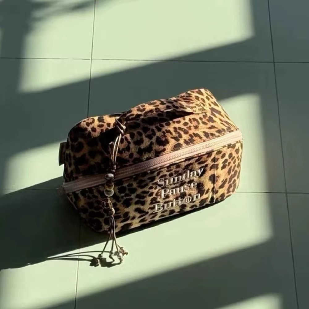 Sac fourre-tout léopard vintage tendance, grande capacité, avec fermeture éclair, pour rangement et organisation de trousse de toilette