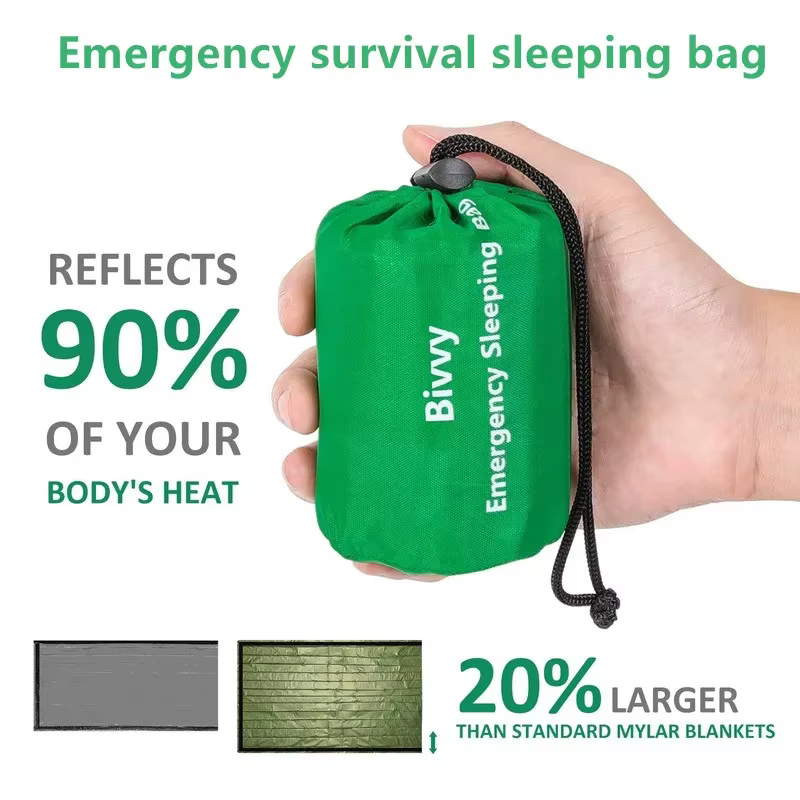 Sac de couchage d'urgence thermique léger et imperméable - Sac de bivouac - Couverture de survie pour le camping