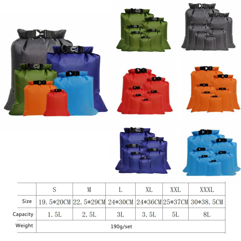 1.5L 2.5L 3L 3.5L 5L 8L 6 pièces sac sec étanche Pack sac natation Rafting kayak rivière Trekking flottant voile canotage sac