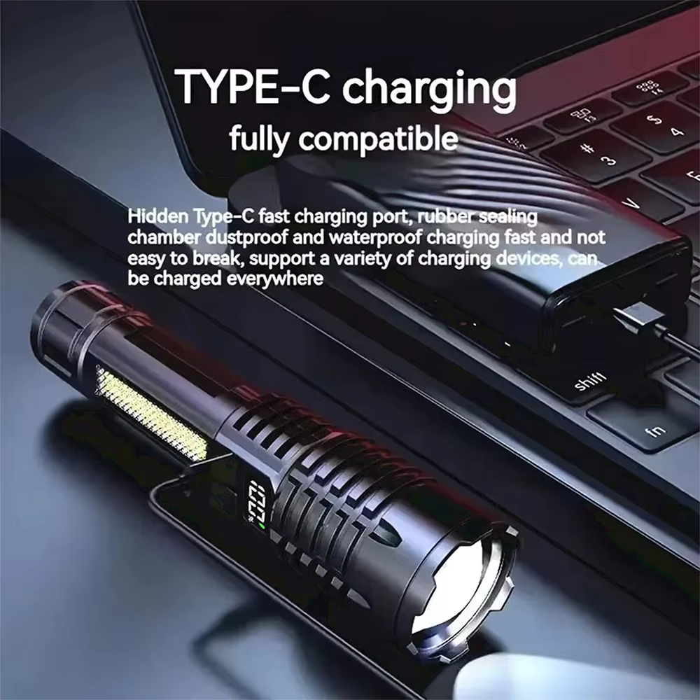 Lampe de poche LED haute puissance TYPE-C injuste aste COB