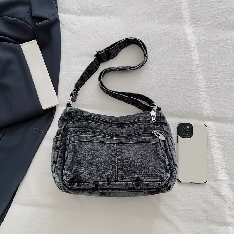 Denim couleur unie fermeture éclair fourre-tout décontracté 2025 hiver nouveaux sacs polyvalents haute capacité