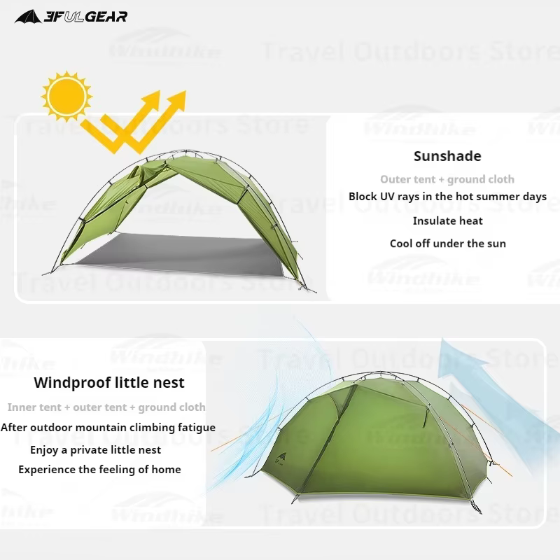 3F UL GEAR Tai Chi 2 tente de Camping 210T ultraléger résistant aux intempéries Portable extérieur Double