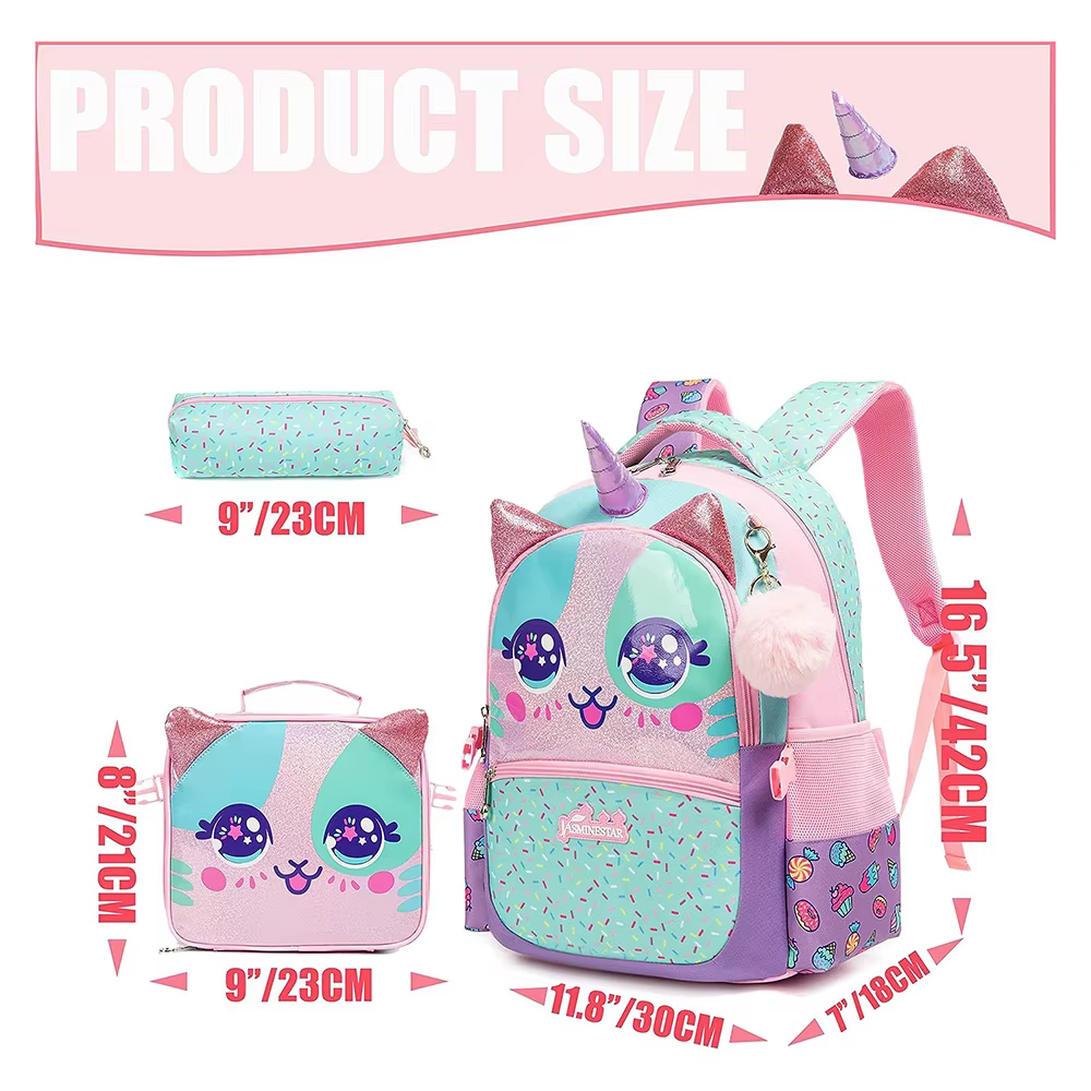 Sacs à dos pour enfants pour filles, sac d'école avec boîte à déjeuner, ensemble de sac à dos d'école pour filles, sac à livres mignon pour la maternelle