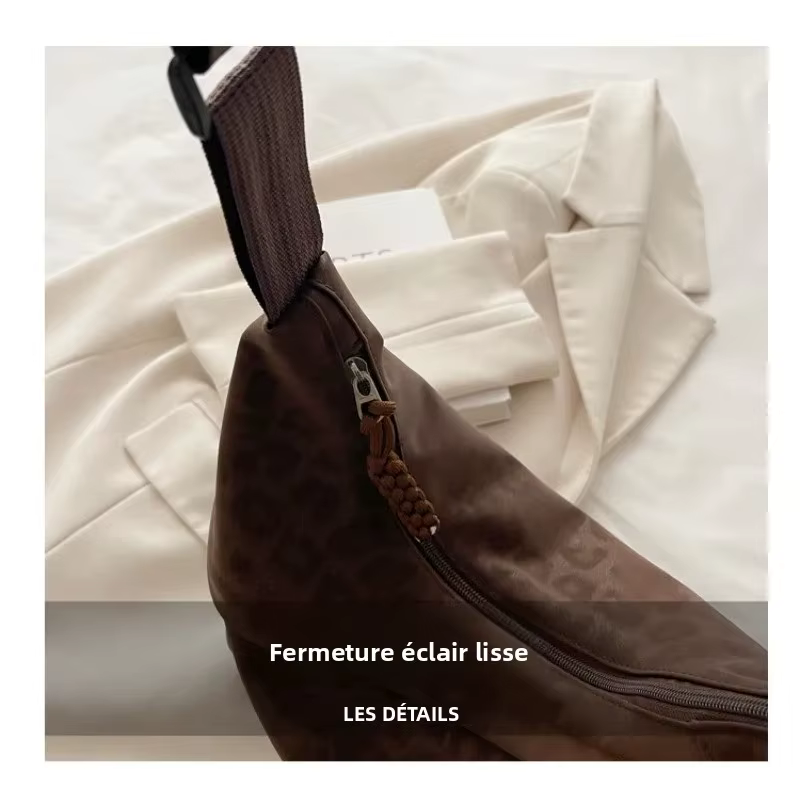 Sac à bandoulière en daim imprimé léopard pour femme 2026 – Grande capacité, décontracté, style dumpling, polyvalent pour les trajets quotidiens