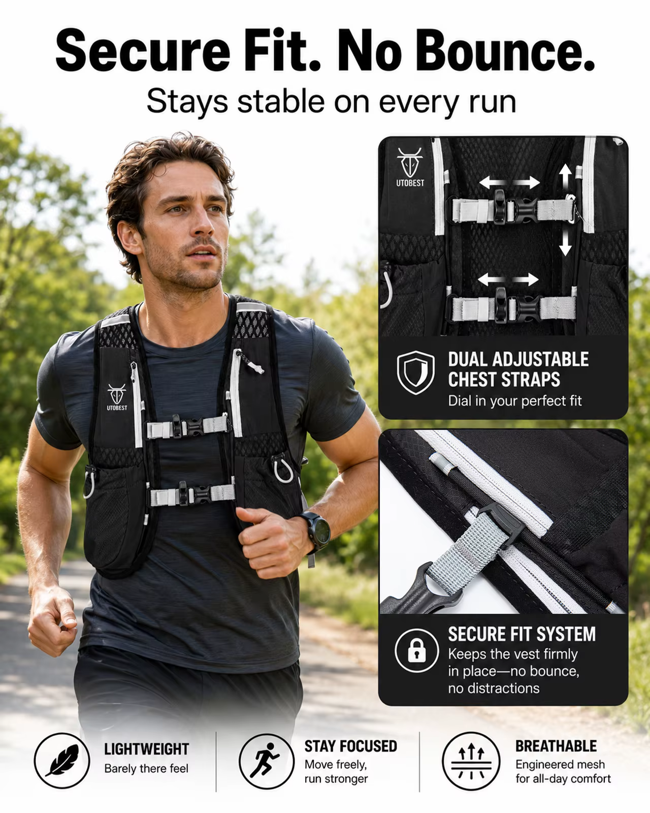 Sac à dos de course sur sentier avec glaçage d'hydratation ultra léger