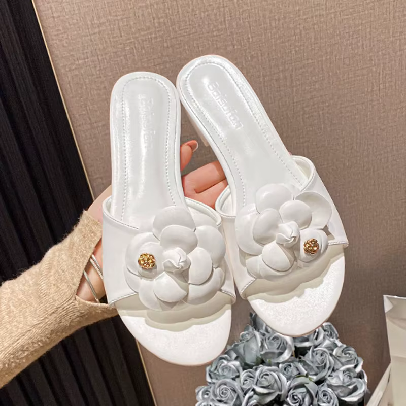 Pantoufles Antidérapantes à Talons Bas pour Femme, Tongs Ouvertes, Chaussures d'Été, Maison et Extérieur