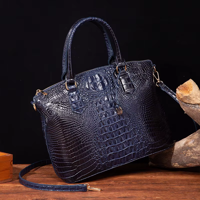 Sac à bandoulière en cuir gaufré croco grande capacité