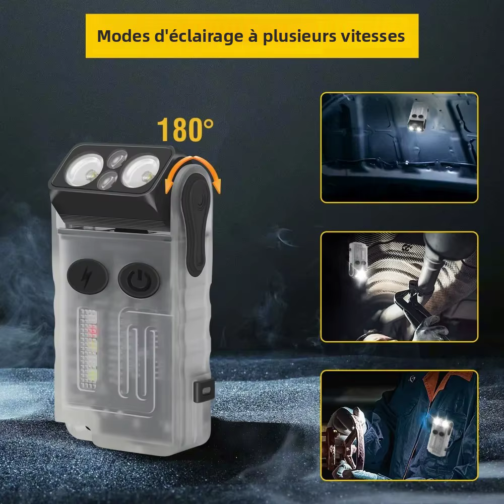 BORUiT V20 Buzzer EDC LED porte-clés lampe de poche tête pivotante type-c