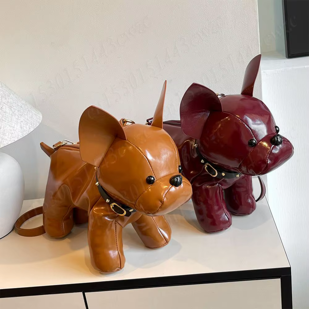 Sac messager en cuir PU pour hommes et femmes, sangle réglable, initié, forme de bouledogue, sac à bandoulière avec fermeture éclair, sac à main cartable