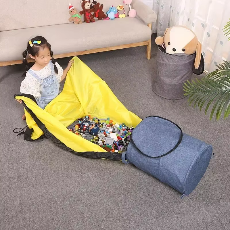 Sac de rangement pour jouets, blocs de construction Lego, poupées pour enfants, grand sac de rangement détachable, tapis de jeu à rangement rapide, seau de rangement