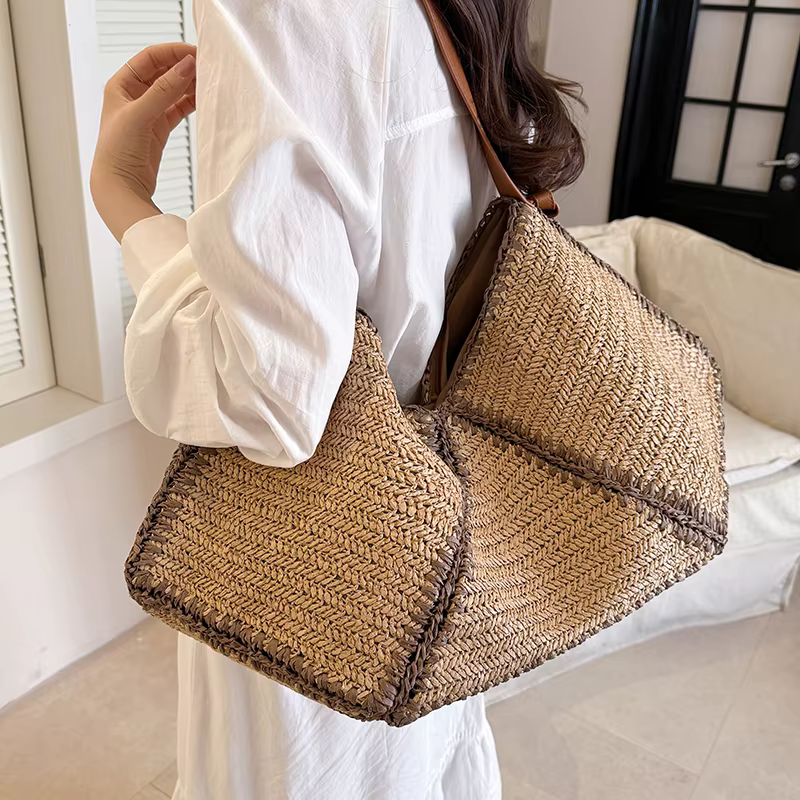 Sacs à main en paille tressée pour femmes, faits à la main, sac de voyage, sac de plage, sac à bandoulière d'été, sac de shopping surdimensionné, panier, Bolsas