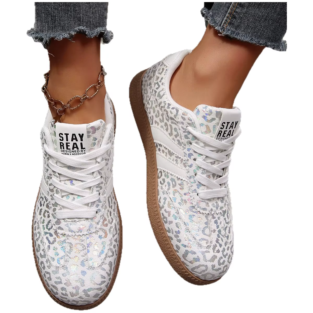 Chaussures de sport décontractées grande taille à imprimé léopard