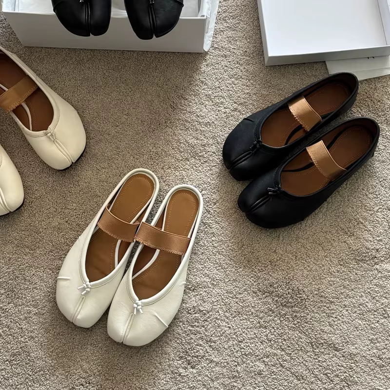 Tibi SplitToe chaussures en cuir véritable femmes pantoufles Vintage plissé en peau de mouton ballerines chaussures de créateur