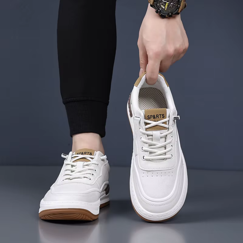 Chaussures décontractées en cuir pour hommes, style sportif, avec empeigne en cuir souple et respirant, semelle extérieure en caoutchouc légère, confortables pour le printemps