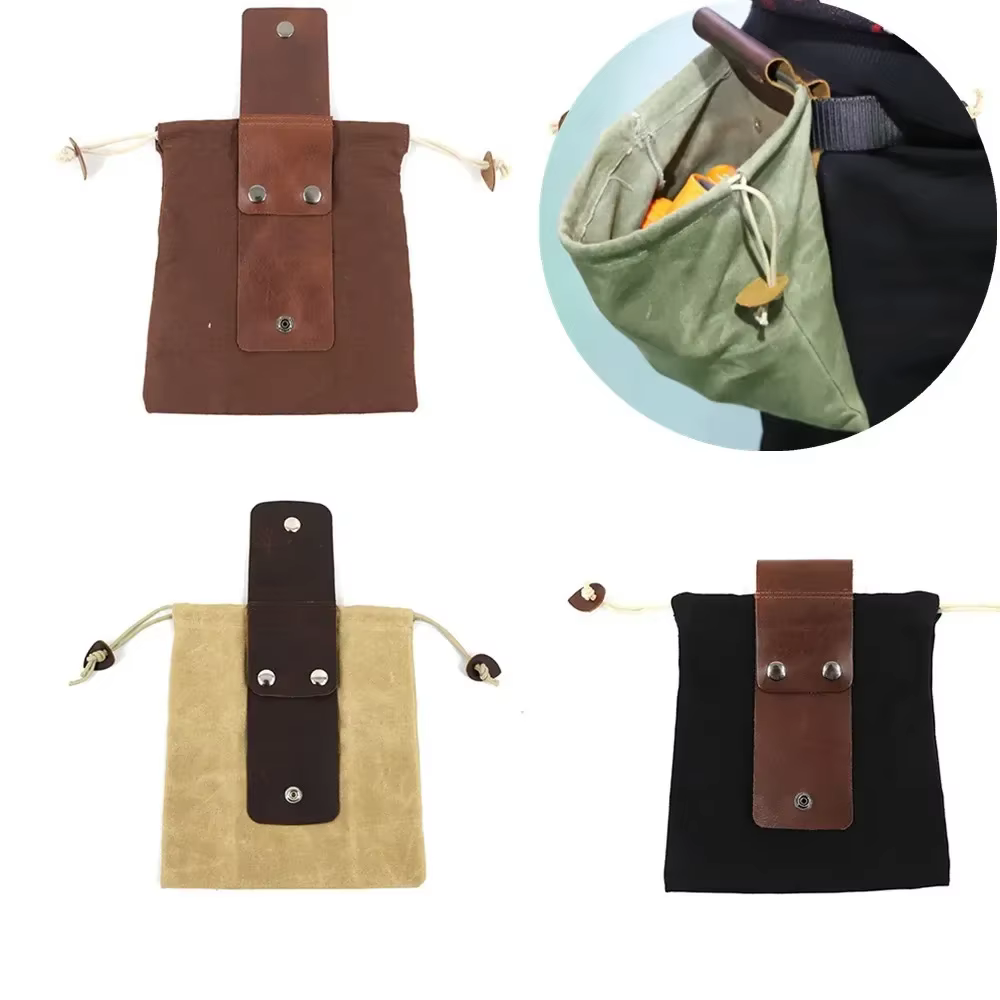 Sac de ramassage de fruits portable en cuir, 1 pièce, pour l'extérieur, poudre de cueillette, pliable, baie puch, stockage, Bushcraft, toile, randonnée, camping