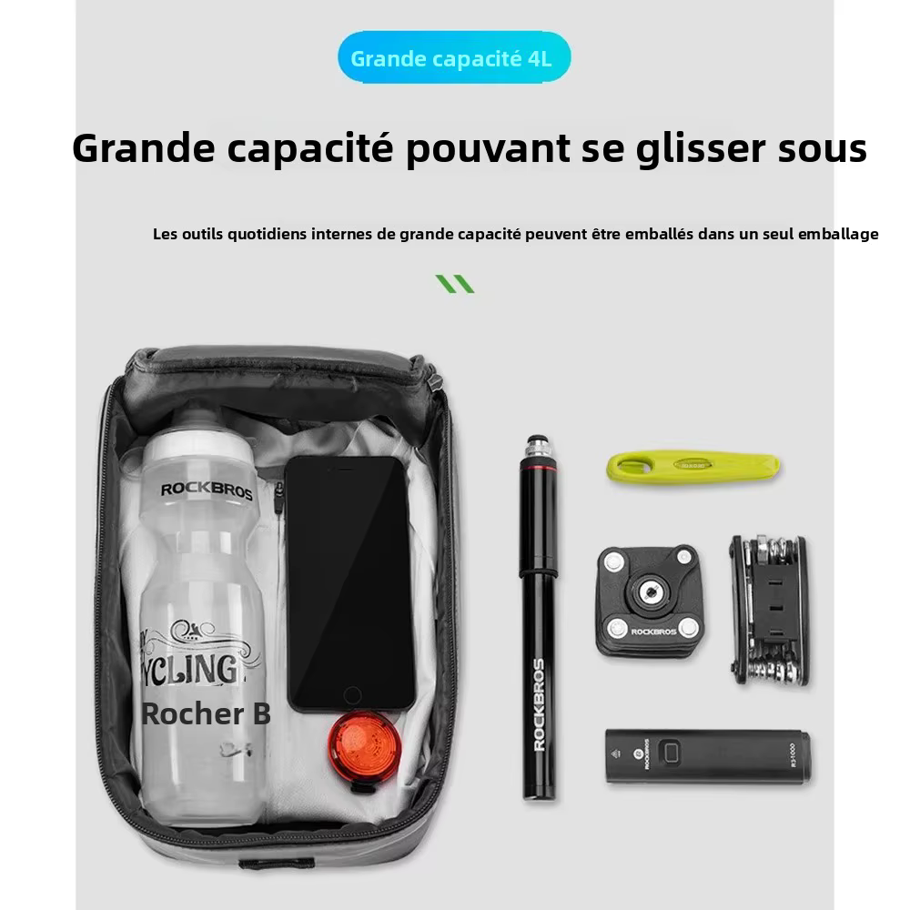 Sacoche de vélo avec housse de pluie, sacoche de vélo 8L grande capacité, boîte de rangement pour vélos électriques, sacoche de coffre de vélo étanche