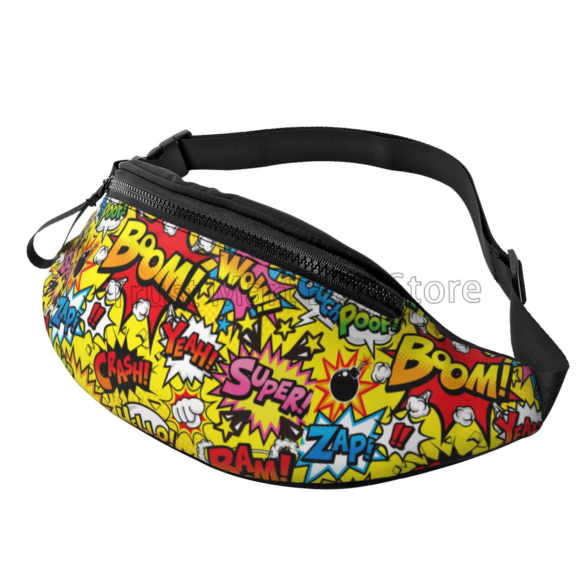 Sac banane Pop Art pour hommes et femmes, collection de bandes dessinées américaines, sacs à bandoulière hip-hop, grand sac de taille pour les voyages en plein air