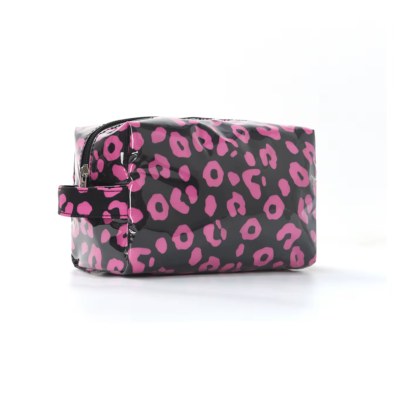 Trousse de maquillage léopard avec poignée, trousse de toilette imperméable en PVC brillant, organisateur de cosmétiques portable, petit organisateur de voyage