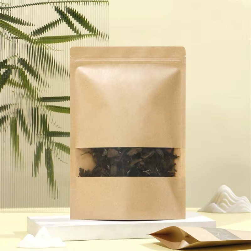 Sacs d'emballage alimentaire en papier kraft StoBag, 50 pièces, avec fenêtre, petits et grands, scellés, pour le stockage du thé, du café, des noix, pochettes réutilisables autoportantes