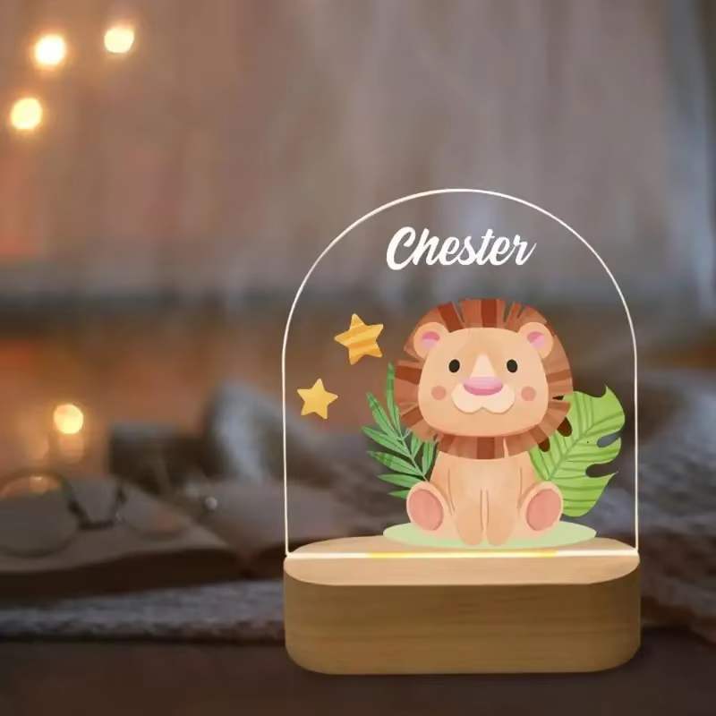 Veilleuse personnalisée pour naissance de bébé, nom personnalisé, Animal avec Usb, lampe à Base en bois pour chambre à coucher, Table, accessoires de décoration arc-en-ciel, cadeau