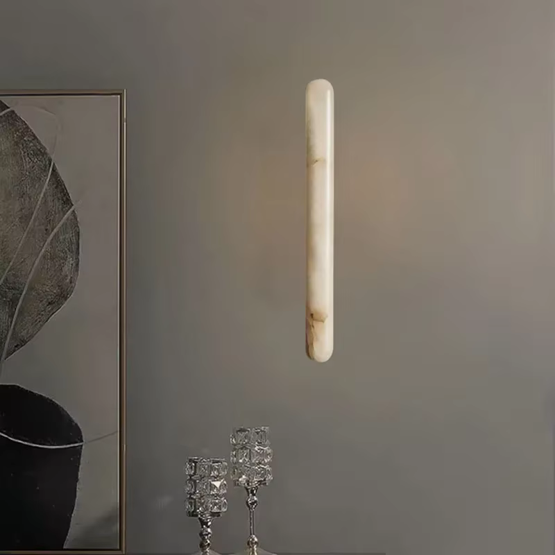 Applique murale LED en marbre naturel espagnol 40/60cm, luminaire décoratif pour la maison, le hall, le restaurant, la chambre, la salle de bain, en cuivre