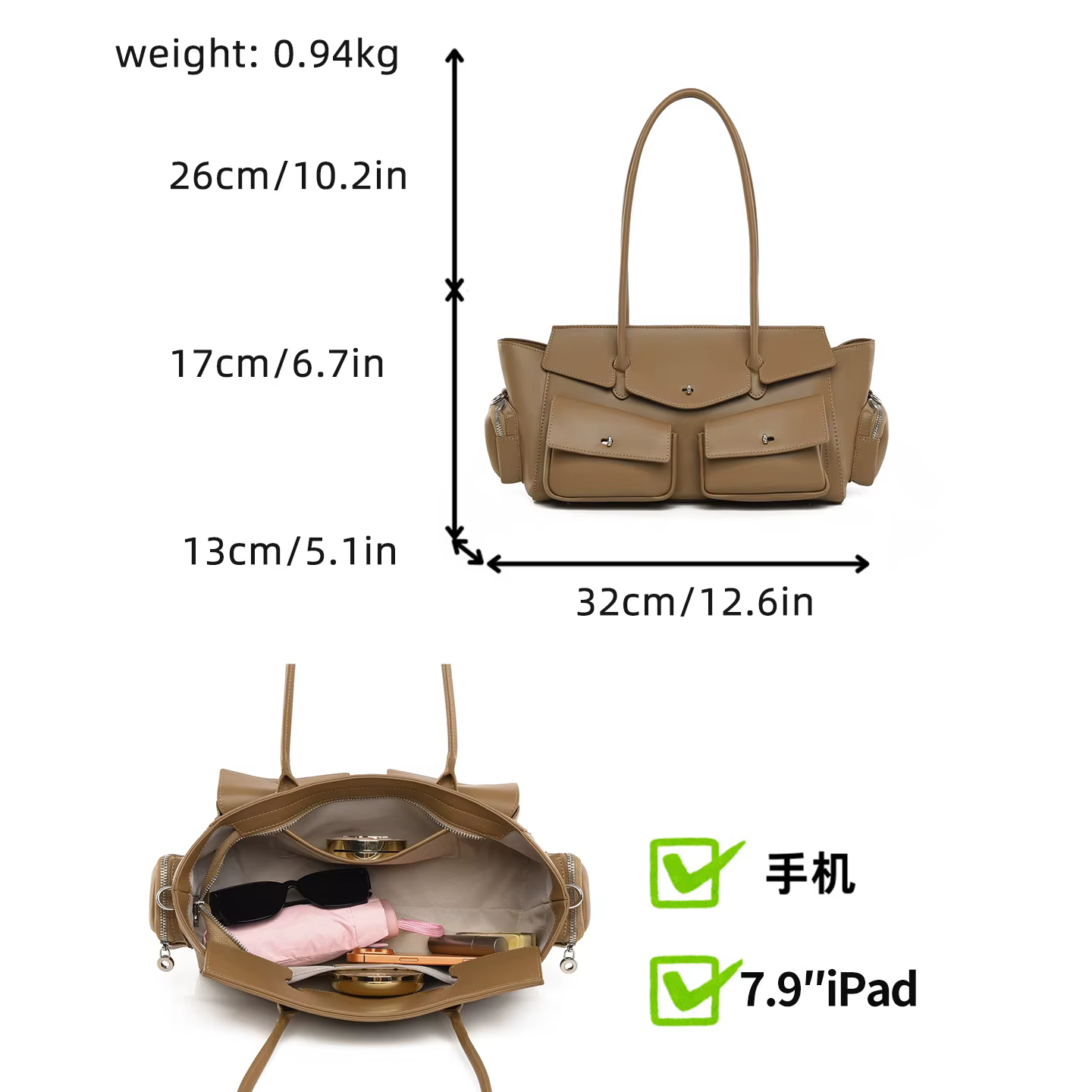 Sac fourre-tout en cuir PU vegan style motard pour femme, grande capacité, sac à bandoulière pour les trajets quotidiens, sac à main sous le bras