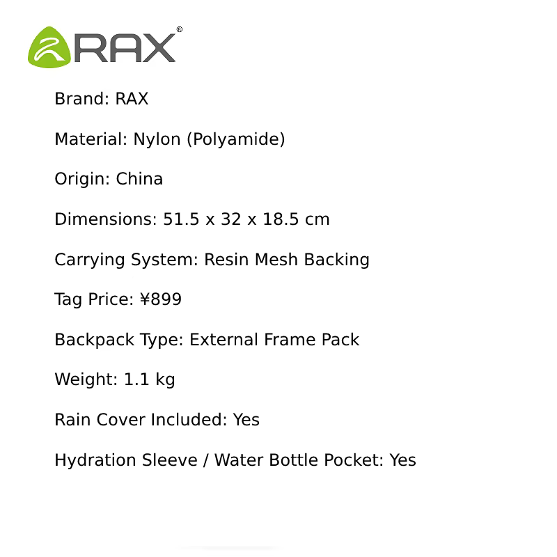 Sac à dos de voyage de camping RAX