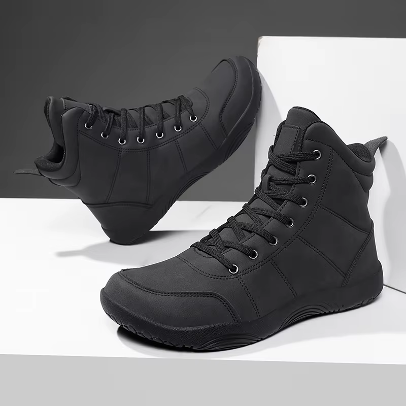 Bottes de randonnée minimalistes en cuir à bout large pour hommes