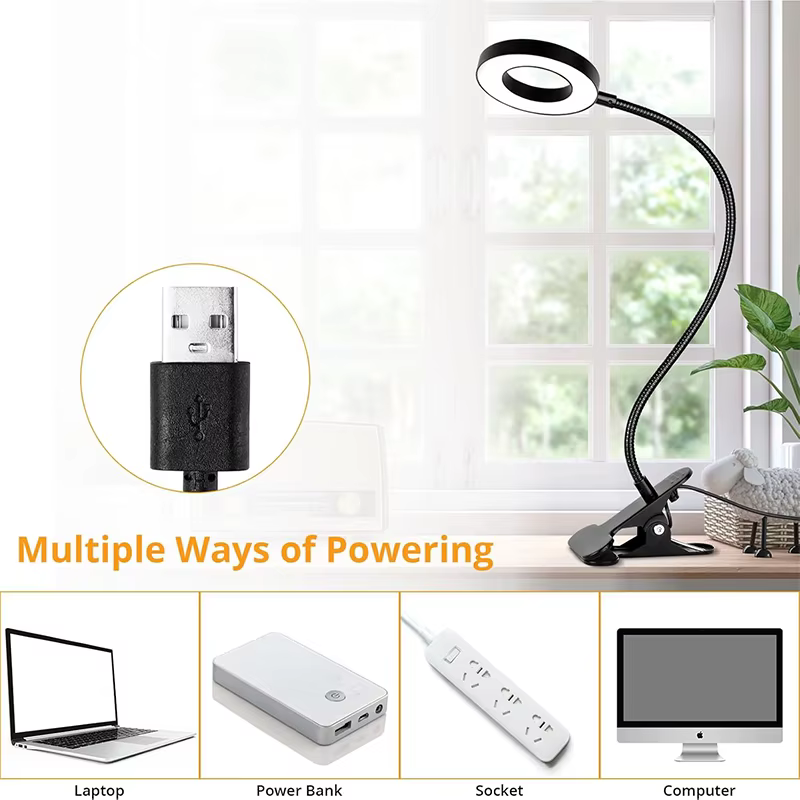 Lampe à pince, 3 couleurs + 10 niveaux de luminosité