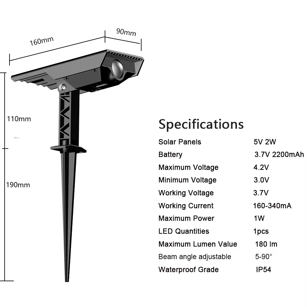 Lampe solaire d'extérieur pour la décoration de paysages et de cours, angle réglable, focale variable, petite lampe spot.