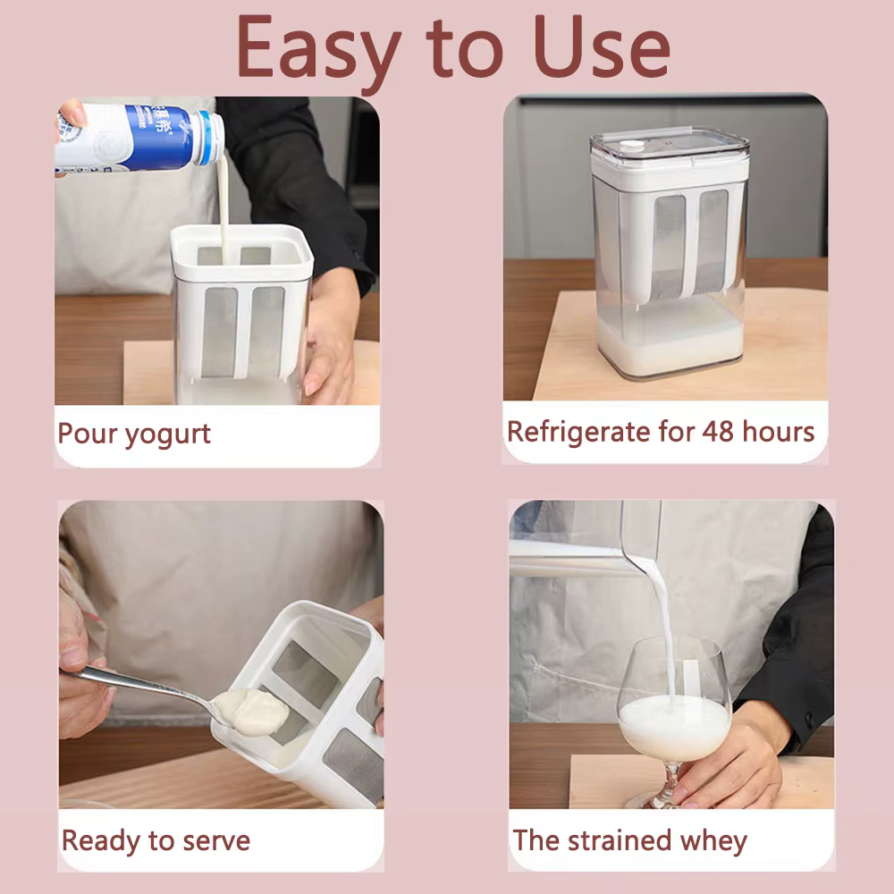 Passoire à yaourt 1100 ml multi yaourtière crépine avec sac à mailles fines et couvercle pour yaourt grec épais soja lait soupe café