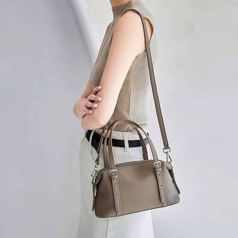 Sac Boston en cuir pleine fleur pour femme, grande capacité, sac à bandoulière, sac à main, sac fourre-tout pour trajets quotidiens