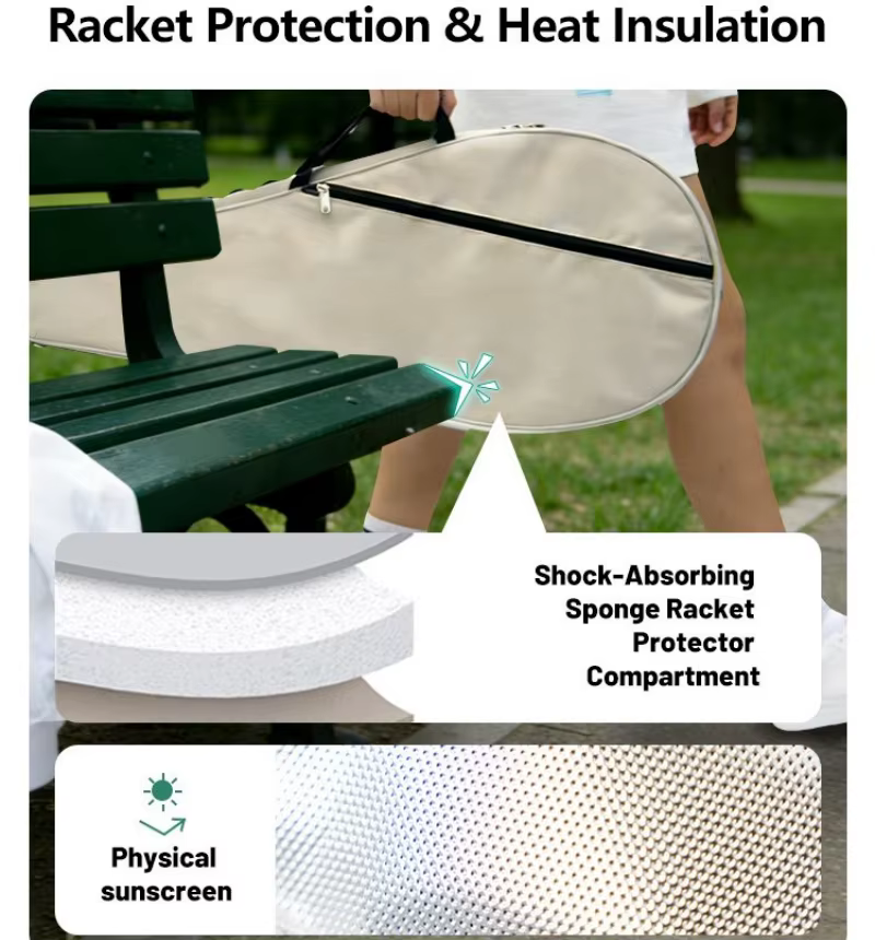Housse de raquette de tennis pouvant contenir 1 à 2 raquettes, sac de tennis de grande capacité, imperméable, durable, sac à bandoulière de sport avec sac à balles