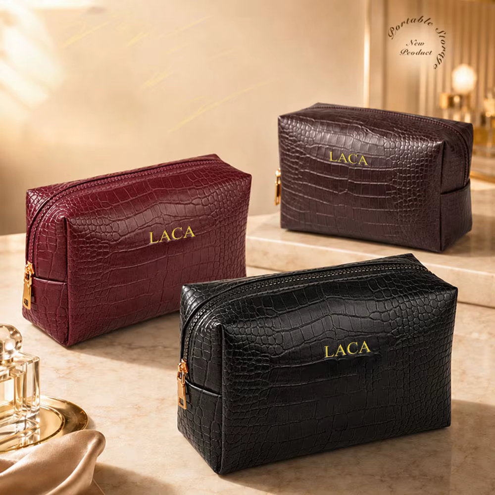 Sac de maquillage en PU personnalisé avec motif crocodile, grande capacité, sac à main pour femme, sac de toilette et de maquillage de voyage pour homme