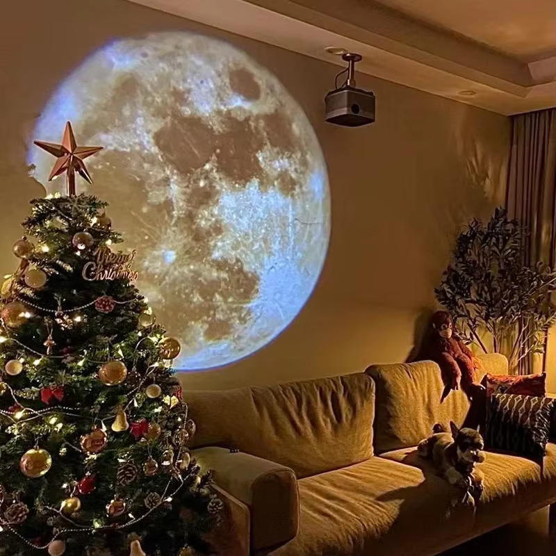 Projecteur Galaxie Plafond Lune Terre, Lampe d'Ambiance Ciel Étoilé, Veilleuse Romantique pour Décoration de Chambre