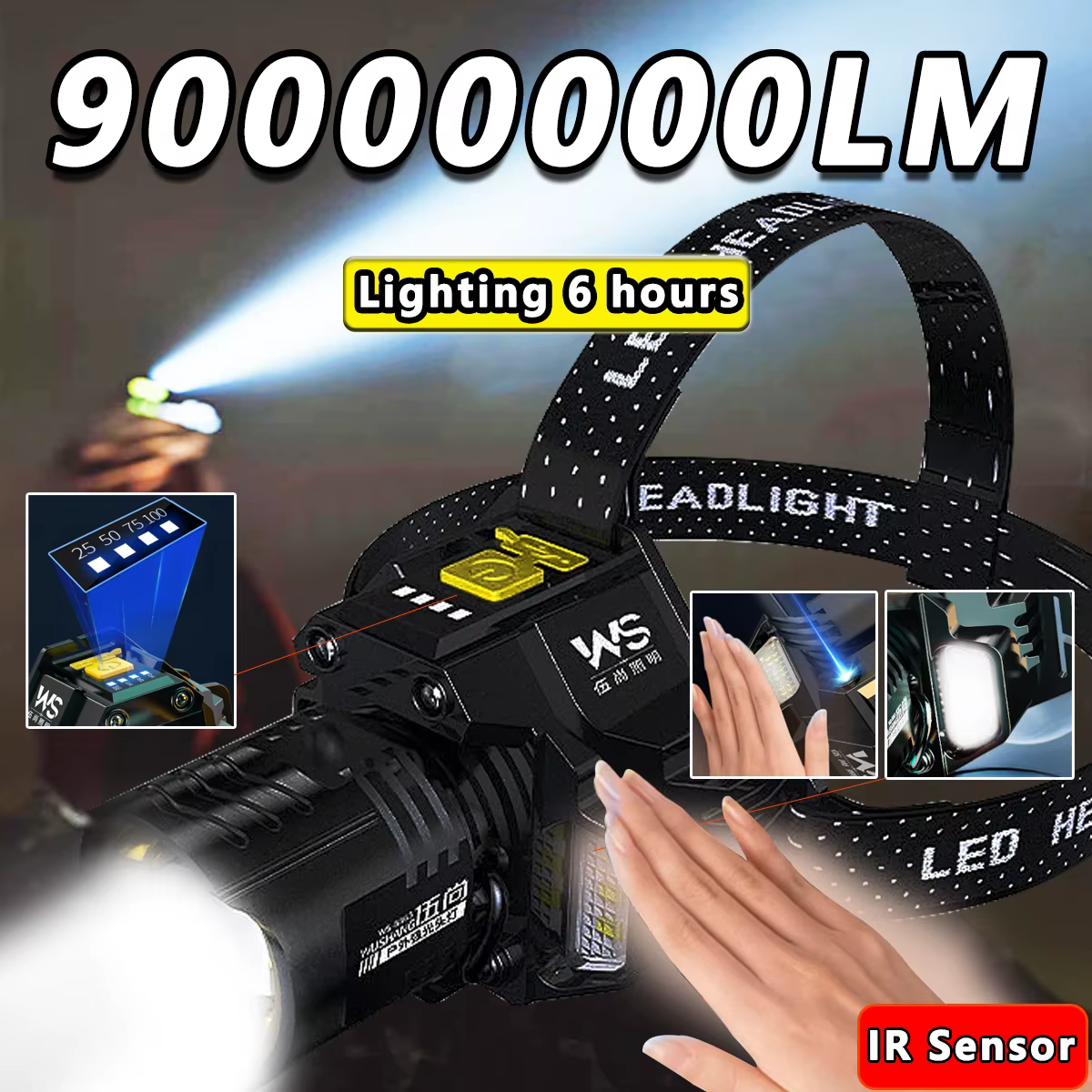 Lampe frontale LED puissante et Rechargeable avec phare télescopique Zoomable-lumière