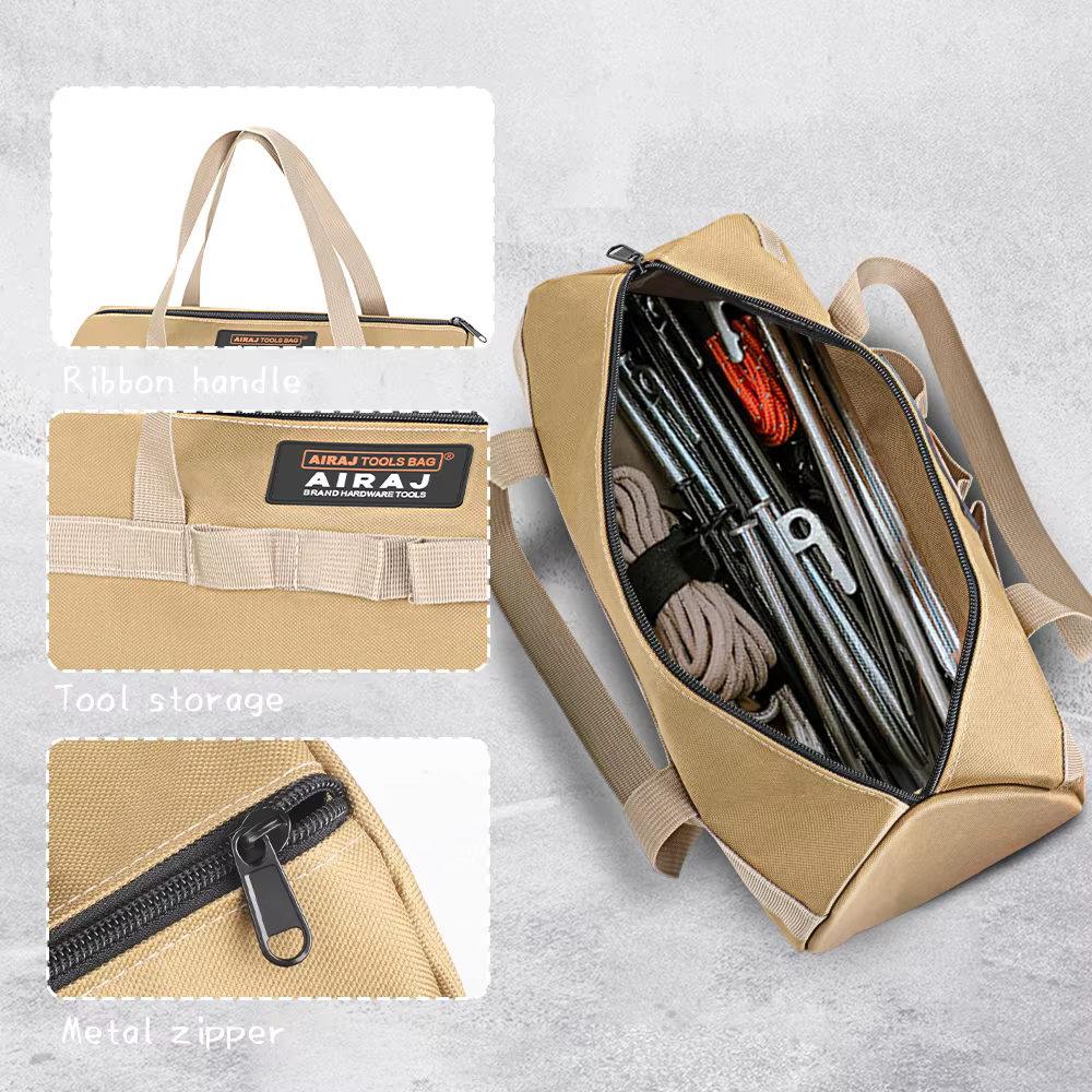 AIRAJ – sac de rangement d'ongles au sol en toile, sac de transport de marteau Portable, sac à outils étanche de grande capacité, organisateur de fournitures de Camping