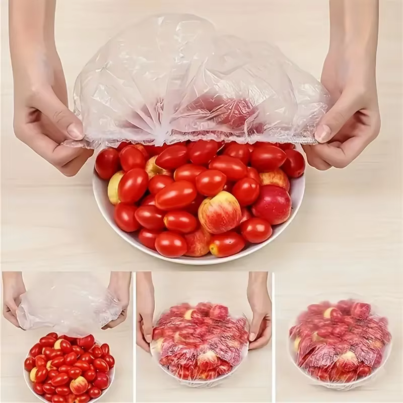 Couvercles alimentaires élastiques en plastique de qualité alimentaire, 100 pièces, sacs enveloppants pour réfrigérateur, sac de conservation des fruits et légumes frais